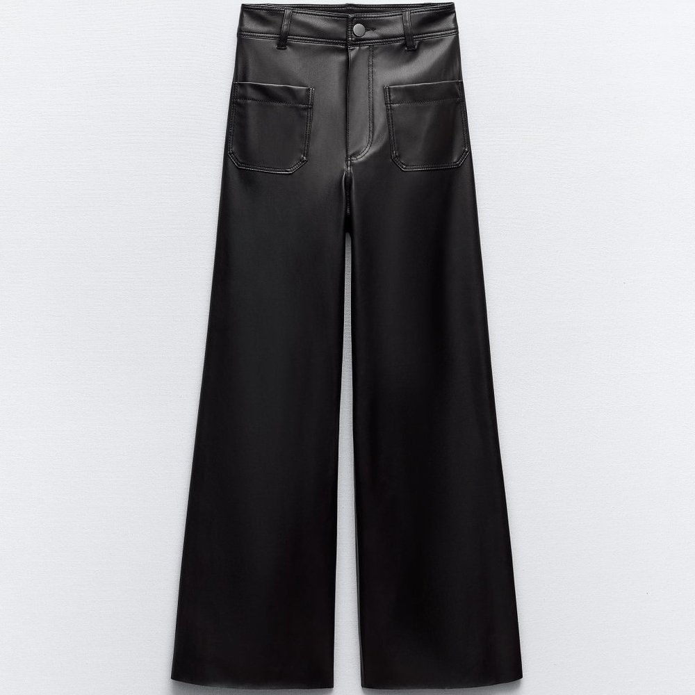 ZARA HIGH-WAISTED FAUX LEATHER ZW MARINE STRAIGHT PANT